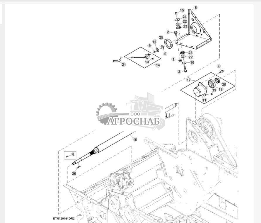 Электромагнитная муфта жатки и основной промежуточный вал 